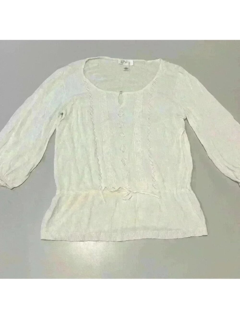 Loft Ivory Thin Sweater 3/4 Sleeves Size Medium